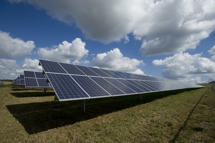 Rows of solar panels in a field
